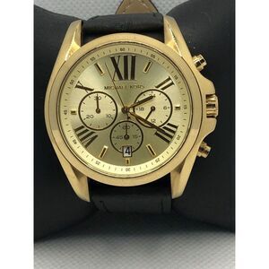 Michael Kors MK5605 Unisex Black Leather Analog Champagn Dial Quartz Watch OL120